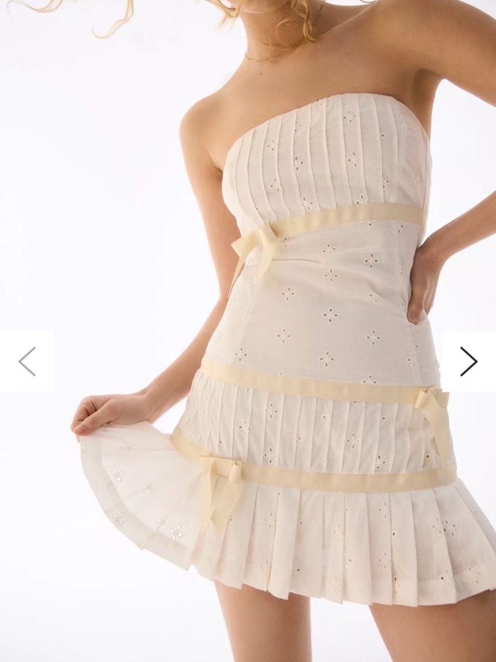 Urban Outfitters Strapless Cream Eyelet Ribbon Mini Dress